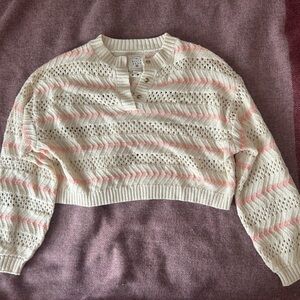 Billabong Cream and Pink Knit Cropped Sweater size M